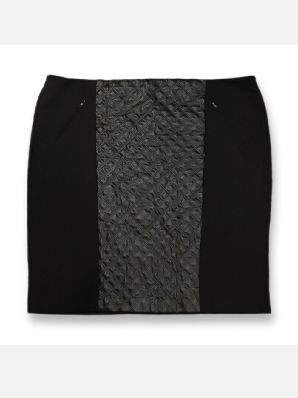 Penningtons Faux Leather Quilted Pencil Skirt Ponte Panel Chic Edgy Size 24